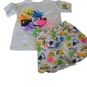 Colorful Graphic T-Shirt and Shorts Set